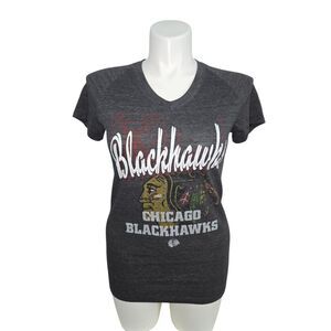 Blackhawks Reebok Hockey Tee Women Gray XL V-Neck Fitted
